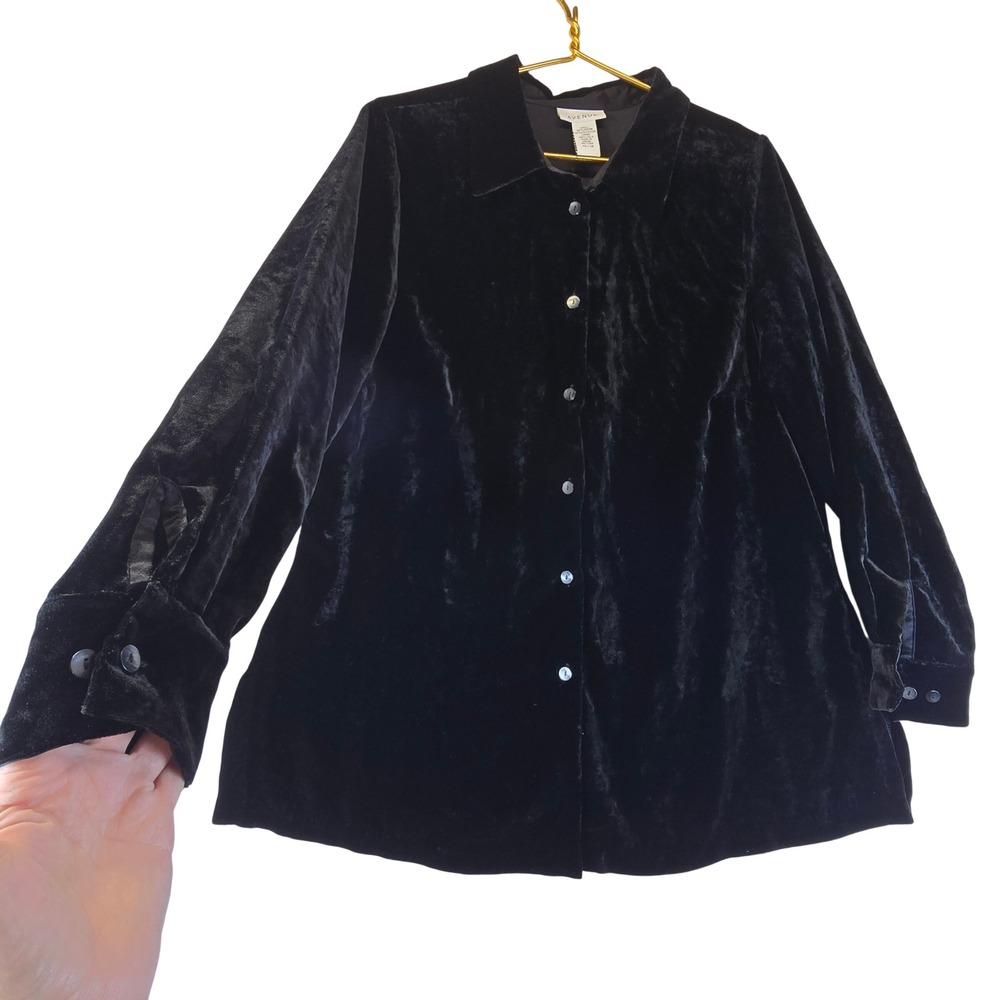 Avenue Velvet Button Up Top Women 14 16 Black Silk Luxury Party Holiday Flowy